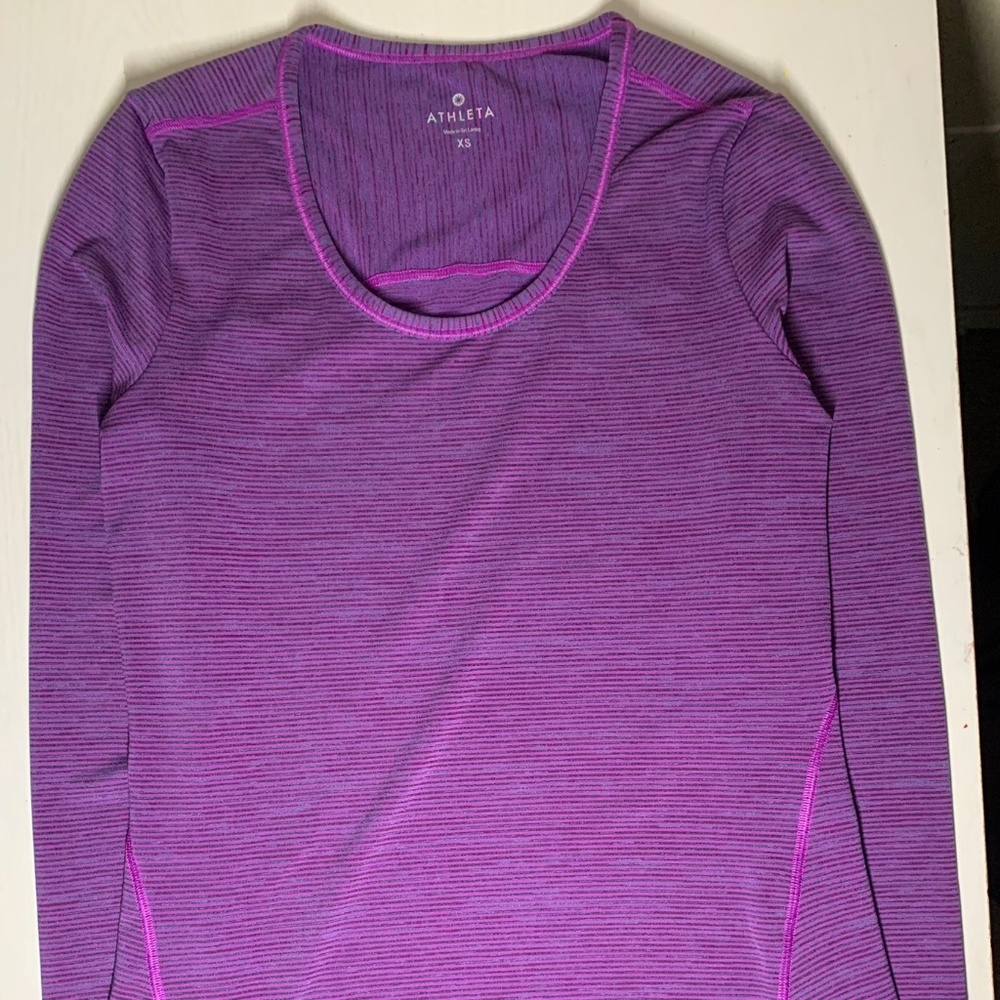 Athleta Purple Striped Fitness Long Sleeve Top XS